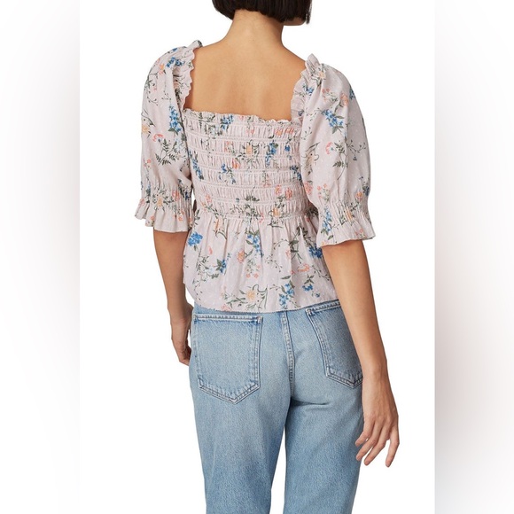 Saylor Clover Floral Smocked Square Neck Puff Sleeve Blouse Top Small Feminine - Picture 2 of 14